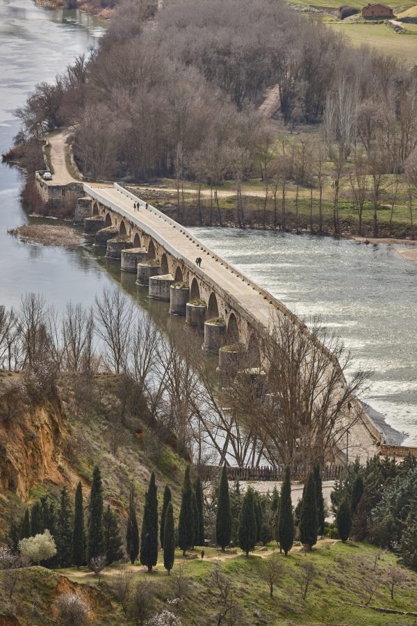 Duero river stone bridge in Toro city. Zamora, Spain